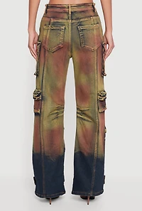 Womens Stylish Daisy Ombre Detail Wide Leg Jeans, Multi,