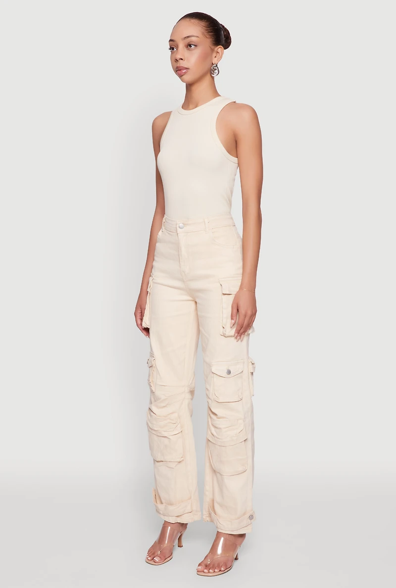Daisy Acid Wash High Waisted Wide Leg Cargo Jeans