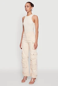 Daisy Acid Wash High Waisted Wide Leg Cargo Jeans