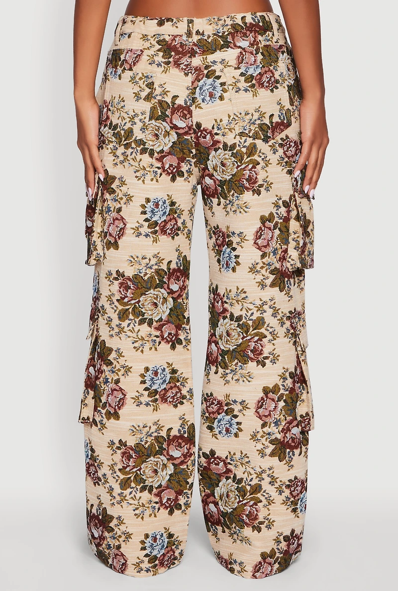 Floral Jacquard Wide Leg Utility Pants