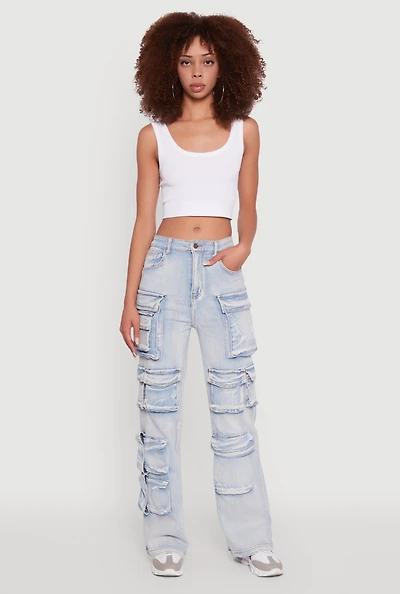 Mineral Wash High Waisted Straight Leg Utility Jeans