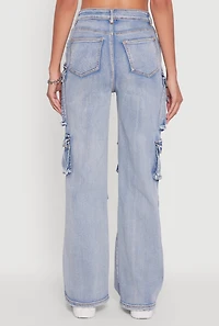 Womens Mineral Wash High Waisted Straight Leg Utility Jeans, Blue, Size M