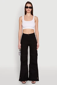 Womens Daisy Cargo Pocket Flare Jeans, Black, Size S