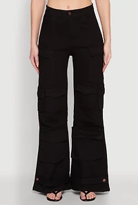 Womens Daisy Cargo Pocket Flare Jeans, Black, Size S