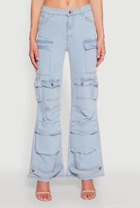 Womens Daisy Cargo Pocket Flare Jeans, Blue, Size S