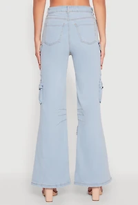 Womens Daisy Cargo Pocket Flare Jeans, Blue, Size S