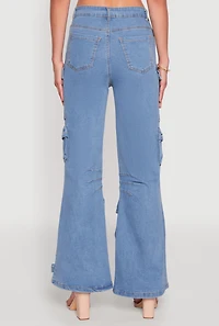Womens Daisy Cargo Pocket Flare Jeans, Blue, Size M