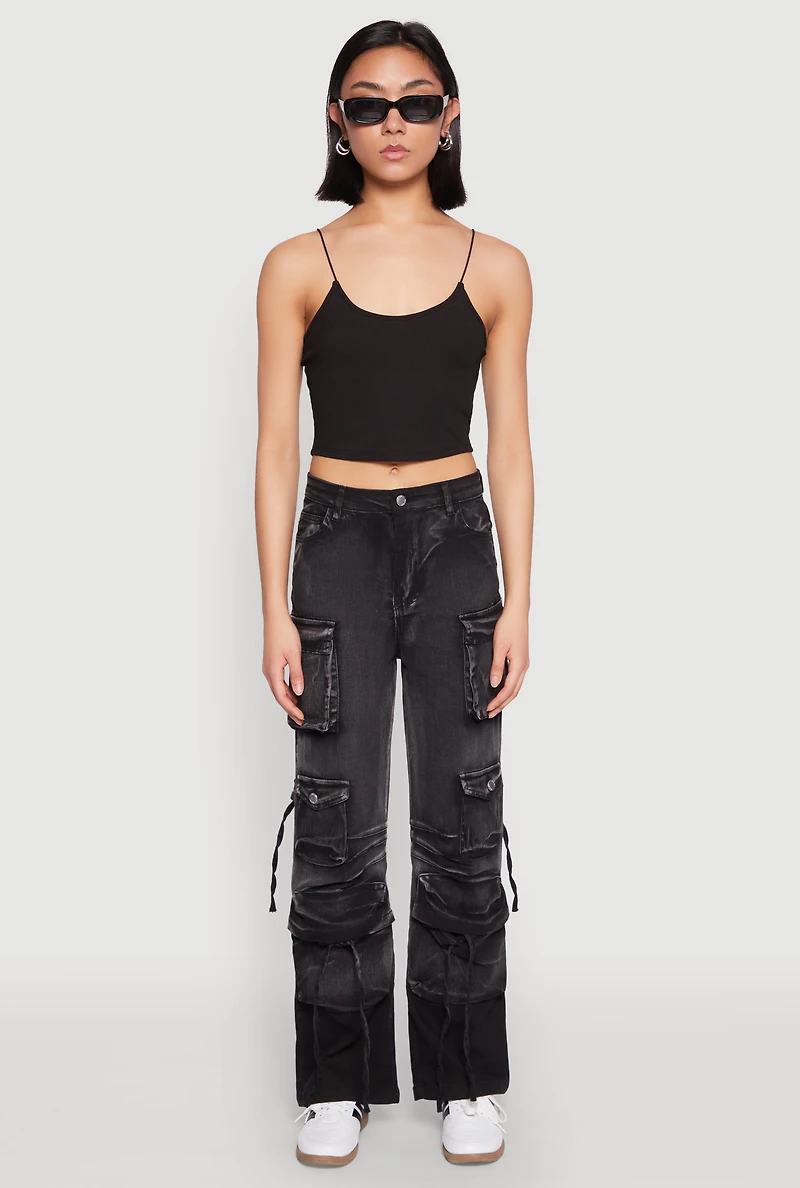 Womens Daisy Mineral Wash Cargo Baggy Jeans, Black,