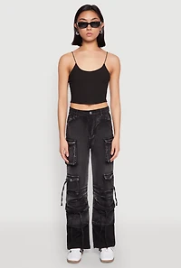 Womens Daisy Mineral Wash Cargo Baggy Jeans, Black,