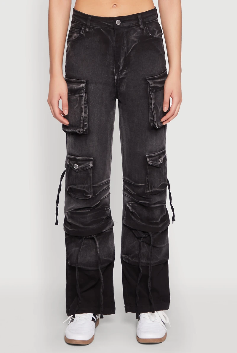 Womens Daisy Mineral Wash Cargo Baggy Jeans, Black,