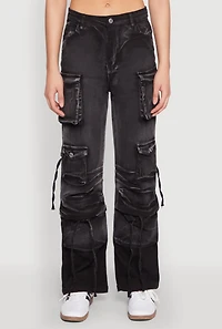 Womens Daisy Mineral Wash Cargo Baggy Jeans, Black,
