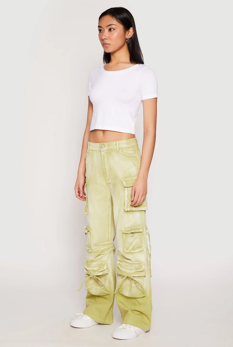 Womens Daisy Mineral Wash Cargo Baggy Jeans, Green, Size M