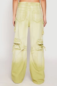 Womens Daisy Mineral Wash Cargo Baggy Jeans, Green, Size M