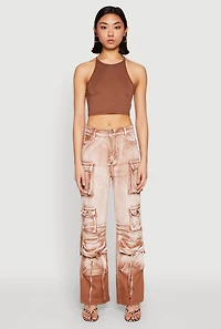 Womens Daisy Mineral Wash Cargo Baggy Jeans, Brown, Size M