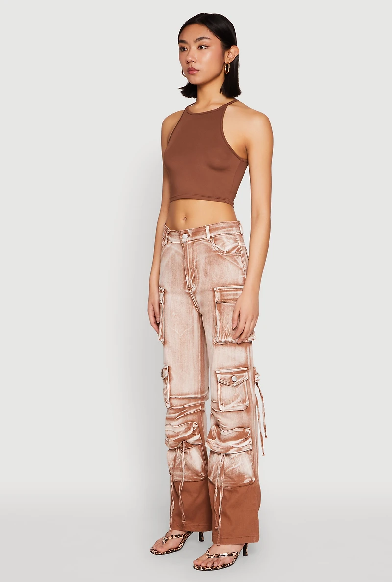 Womens Daisy Mineral Wash Cargo Baggy Jeans, Brown, Size L