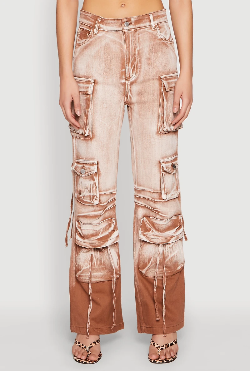 Womens Daisy Mineral Wash Cargo Baggy Jeans, Brown, Size M