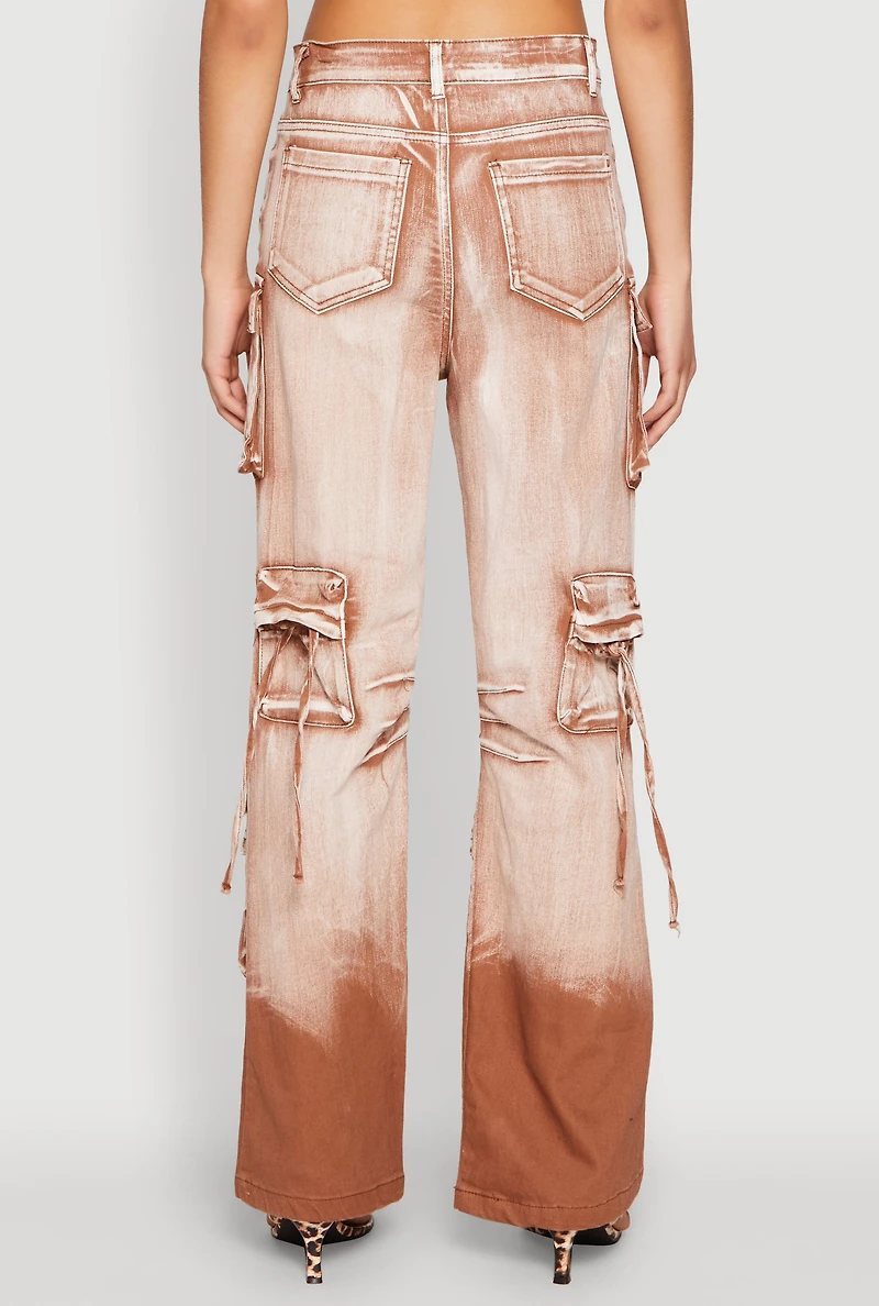 Womens Daisy Mineral Wash Cargo Baggy Jeans, Brown, Size M