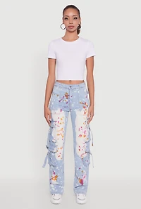 Womens Paint Splattered Straight Leg Cargo Jeans,