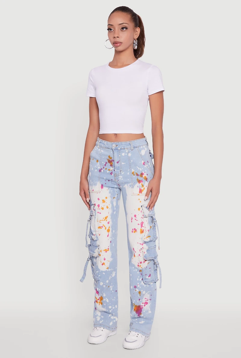 Womens Paint Splattered Straight Leg Cargo Jeans,