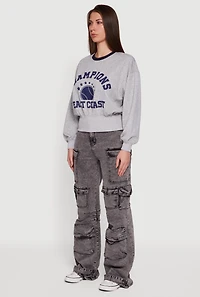 Acid Wash Flare Leg Utility Jeans