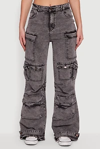 Acid Wash Flare Leg Utility Jeans