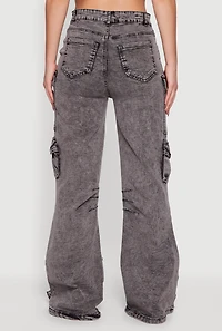 Acid Wash Flare Leg Utility Jeans