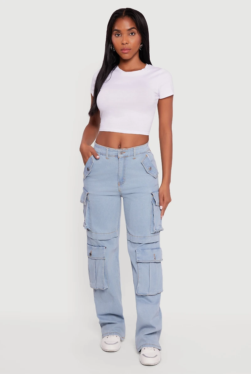 Womens Straight Leg Utility Jeans, Blue, Size S