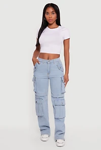 Womens Straight Leg Utility Jeans, Blue, Size S