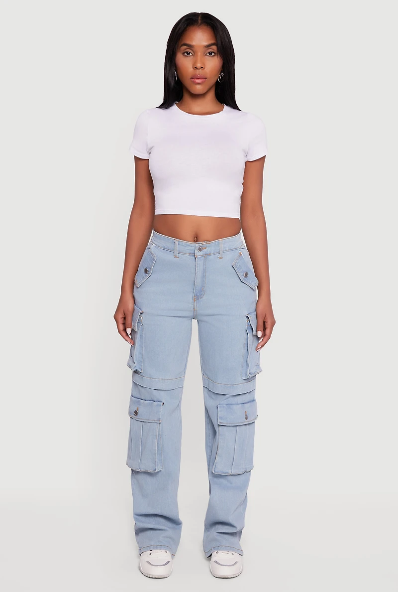 Womens Straight Leg Utility Jeans, Blue, Size S