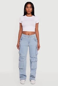 Womens Straight Leg Utility Jeans, Blue, Size S