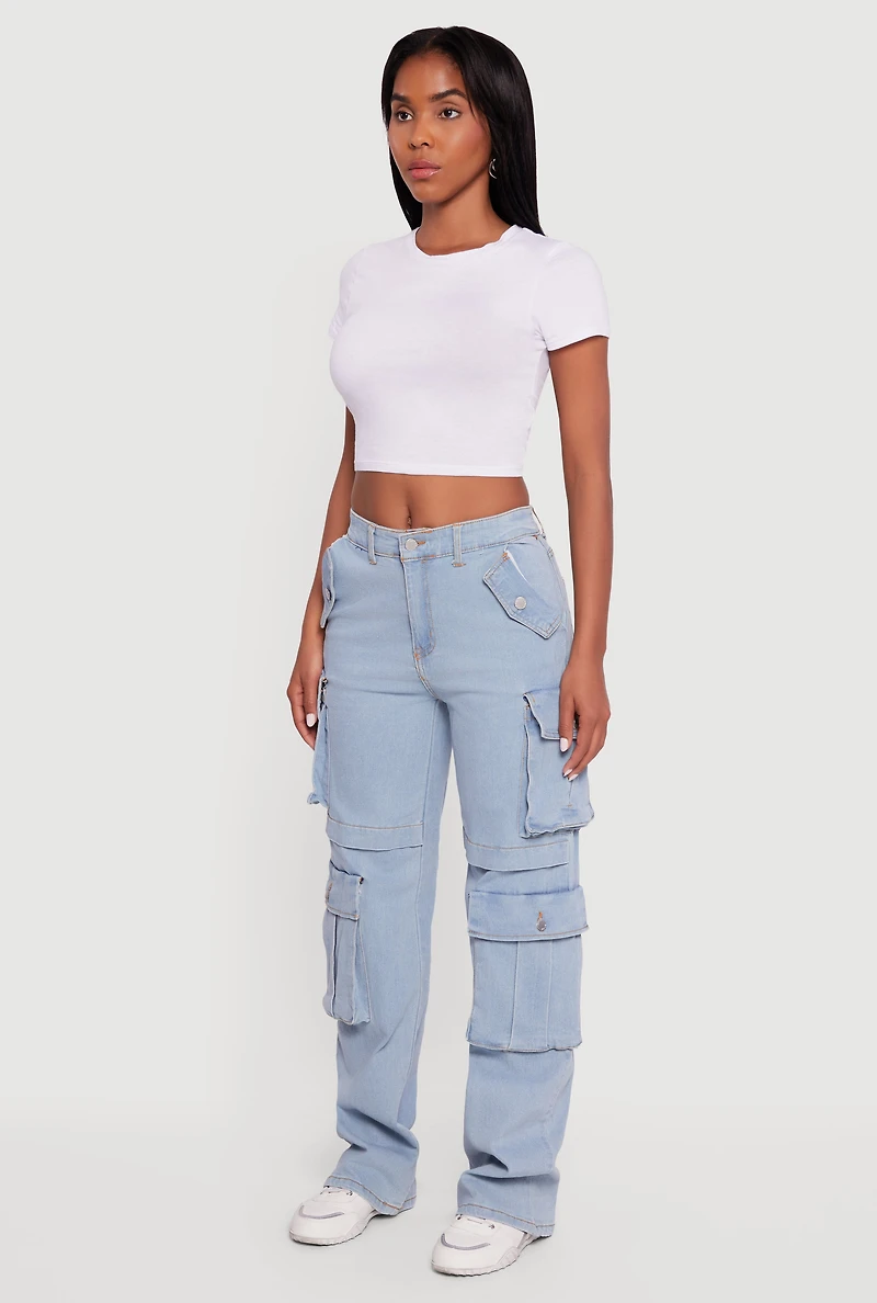 Womens Straight Leg Utility Jeans, Blue, Size S