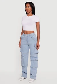 Womens Straight Leg Utility Jeans, Blue, Size S