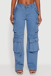 Womens Straight Leg Utility Jeans, Blue, Size M