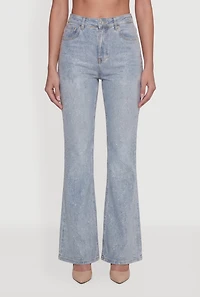 Trendy Mid Rise Rhinestone Flare Leg Jeans