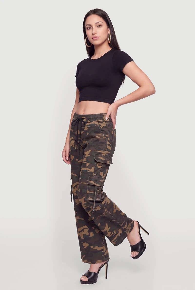 Camouflage Drawstring Waist Cargo Pants