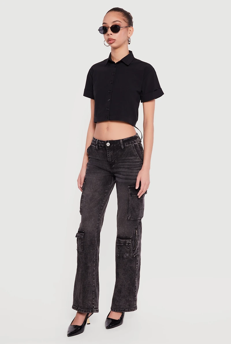 VIP Acid Wash Straight Leg Utility Jeans