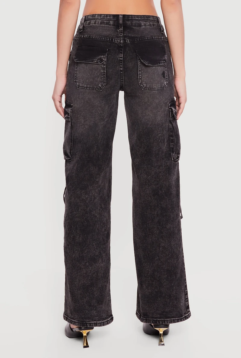 VIP Acid Wash Straight Leg Utility Jeans