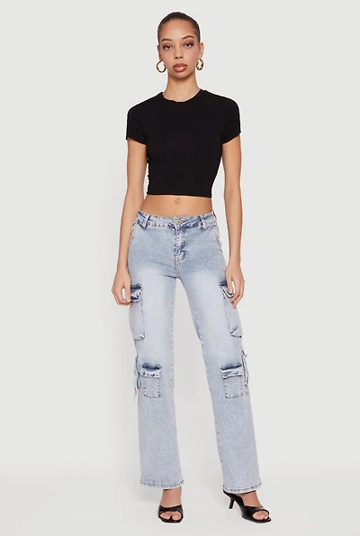 VIP Acid Wash Straight Leg Utility Jeans