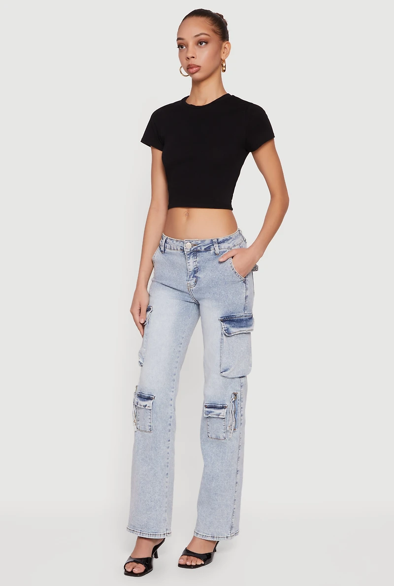 VIP Acid Wash Straight Leg Utility Jeans
