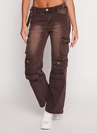 Womens VIP Whiskered Straight Leg Cargo Jeans, Brown, Size 9-10