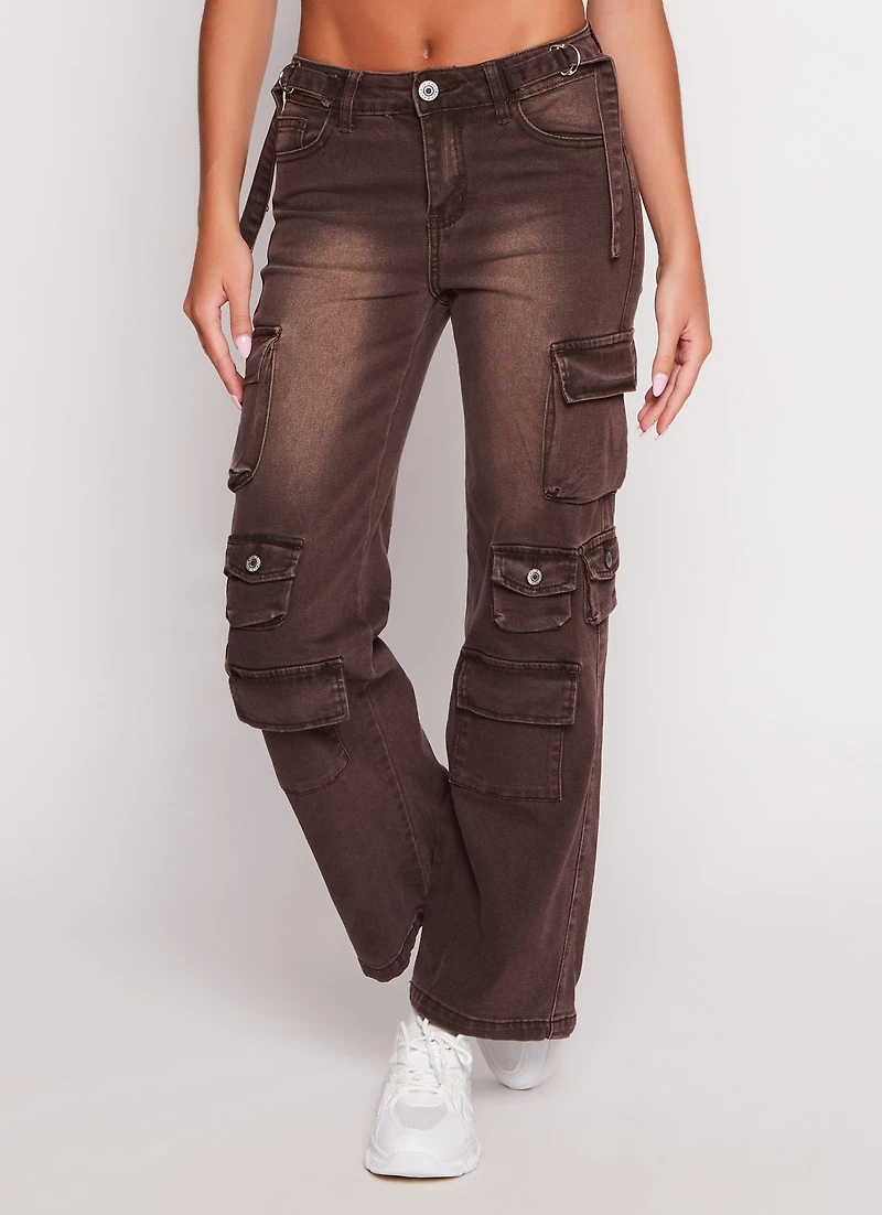 Womens VIP Whiskered Straight Leg Cargo Jeans, Brown, Size 7-8