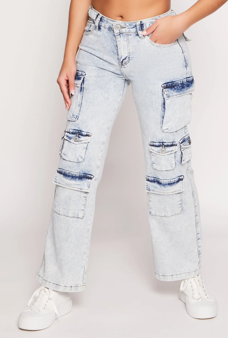 Womens VIP Whiskered Straight Leg Cargo Jeans, Blue, Size 5-6