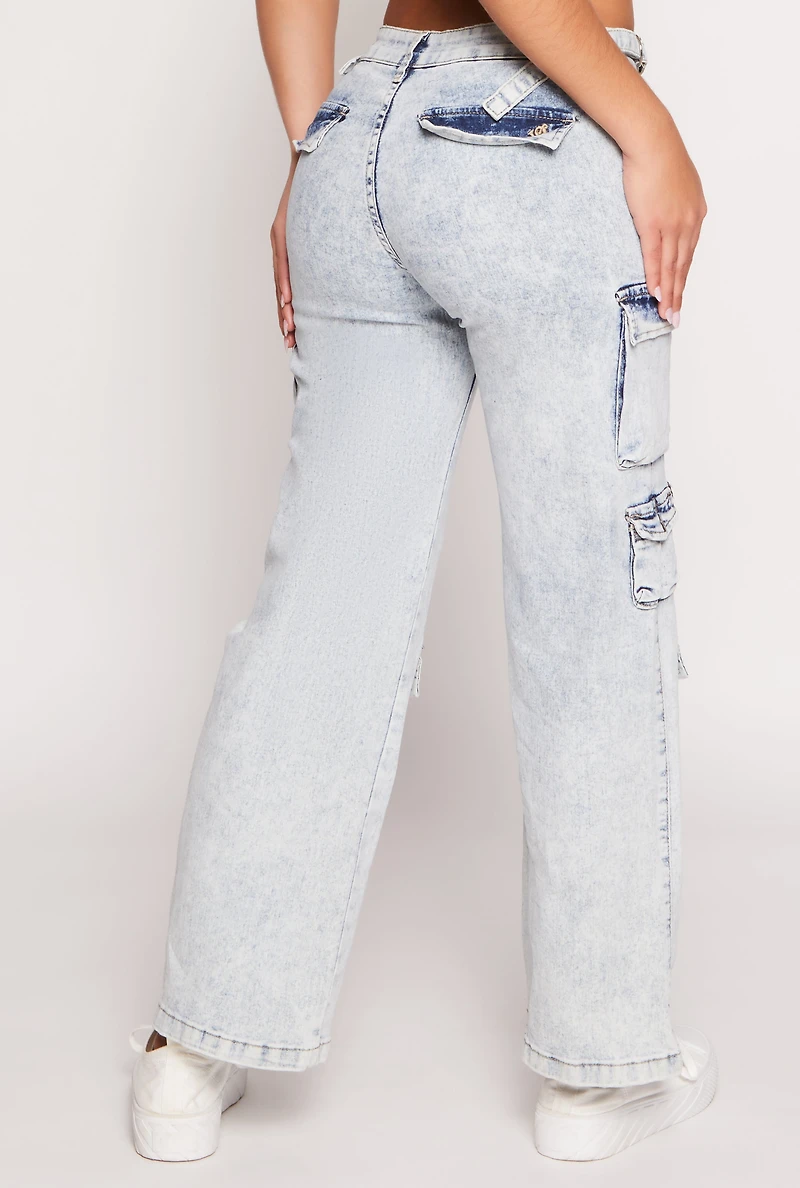 Womens VIP Whiskered Straight Leg Cargo Jeans, Blue, Size 5-6