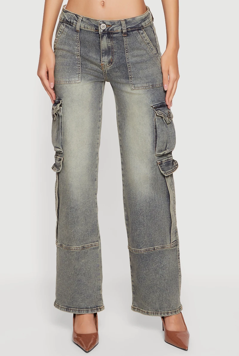 VIP Acid Wash Straight Leg Utility Jeans