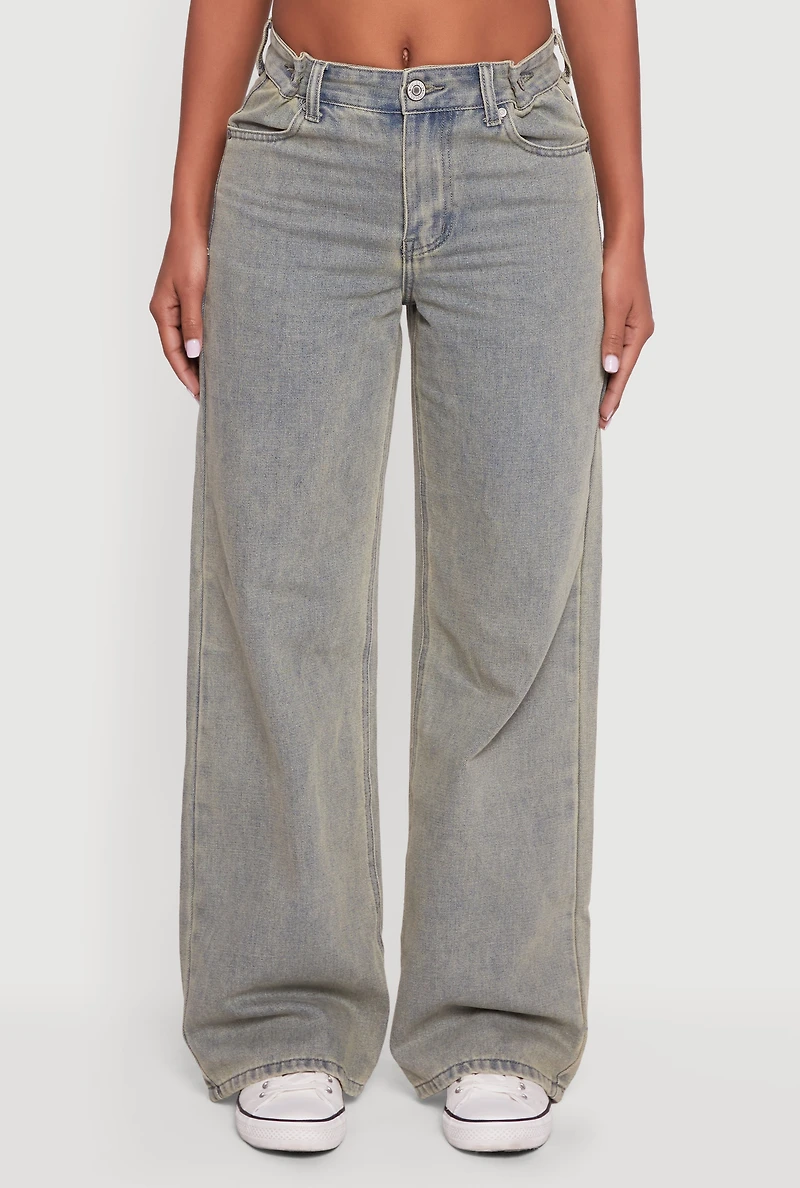 Adjustable Waist Detail Acid Wash Jeans