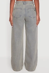 Womens Adjustable Waist Detail Acid Wash Jeans, Blue,