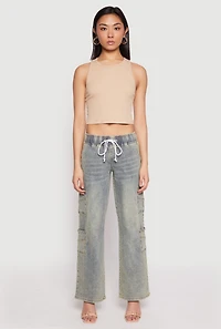 Womens VIP Elastic Waist Band Wide Leg Jeans, Blue, Size 9
