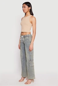 Womens VIP Elastic Waist Band Wide Leg Jeans, Blue, Size 9