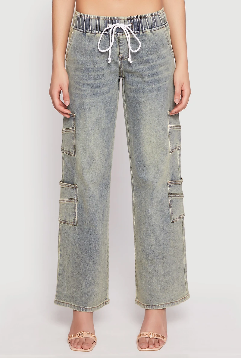 Womens VIP Elastic Waist Band Wide Leg Jeans, Blue, Size 1