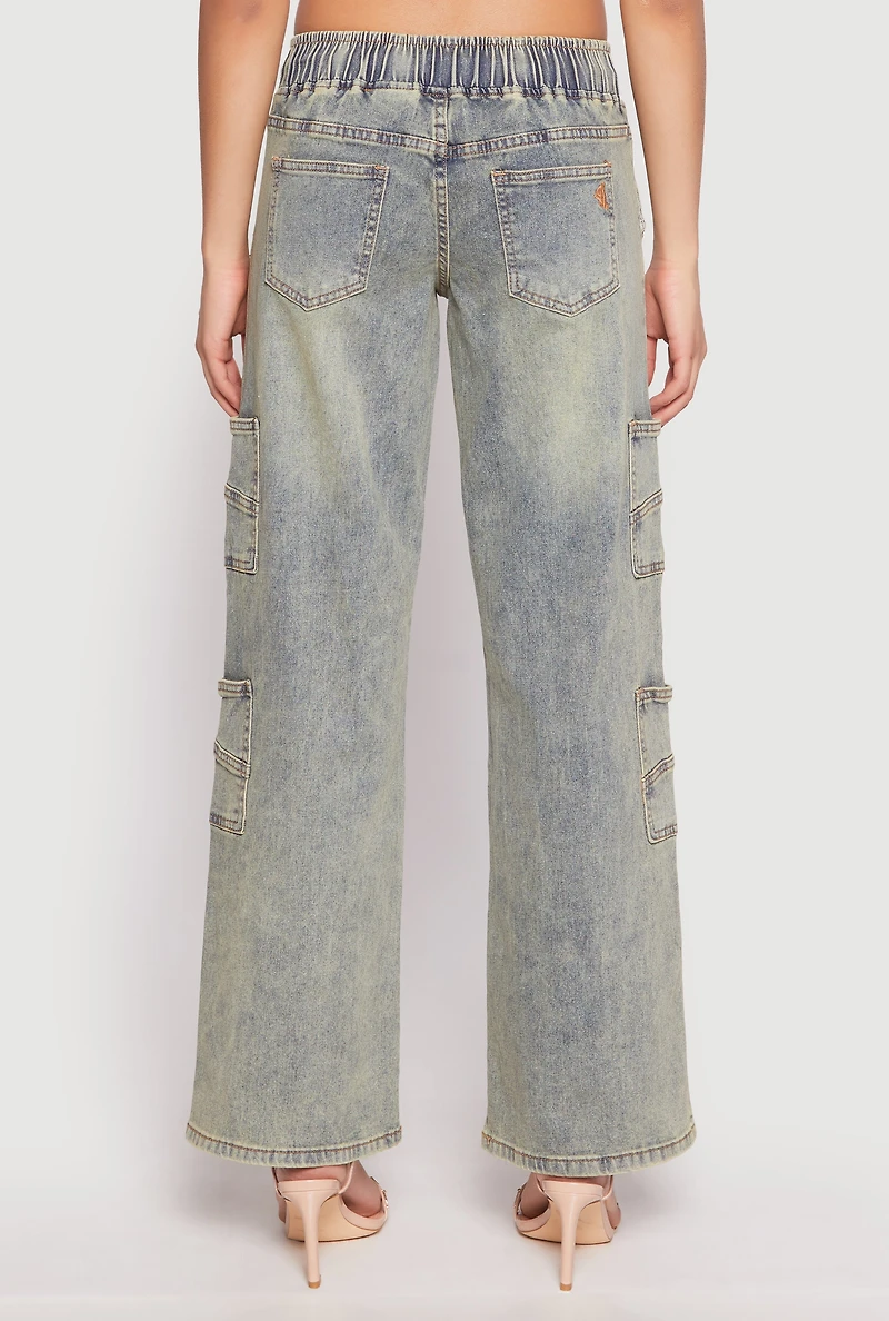 Womens VIP Elastic Waist Band Wide Leg Jeans, Blue, Size 13